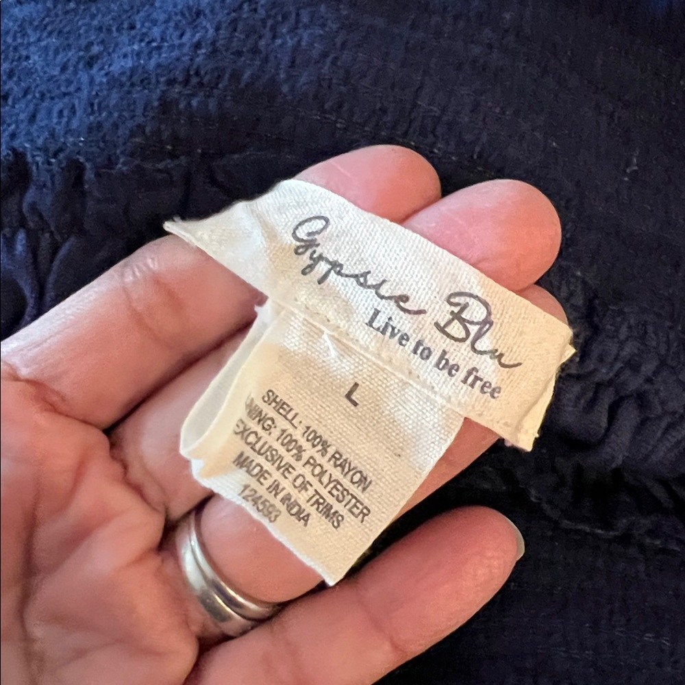 GYPSIE BLU Navy Rayon Gauze Pull-on Midi Skirt - Picture 4 of 8